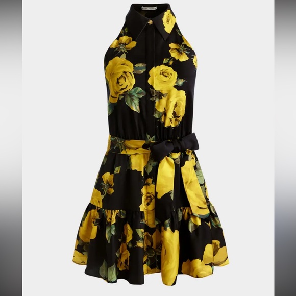 Alice + Olivia Dresses & Skirts - EUC: Alice + Olivia Miranda Black and Yellow Floral Tiered Mini Dress size 8